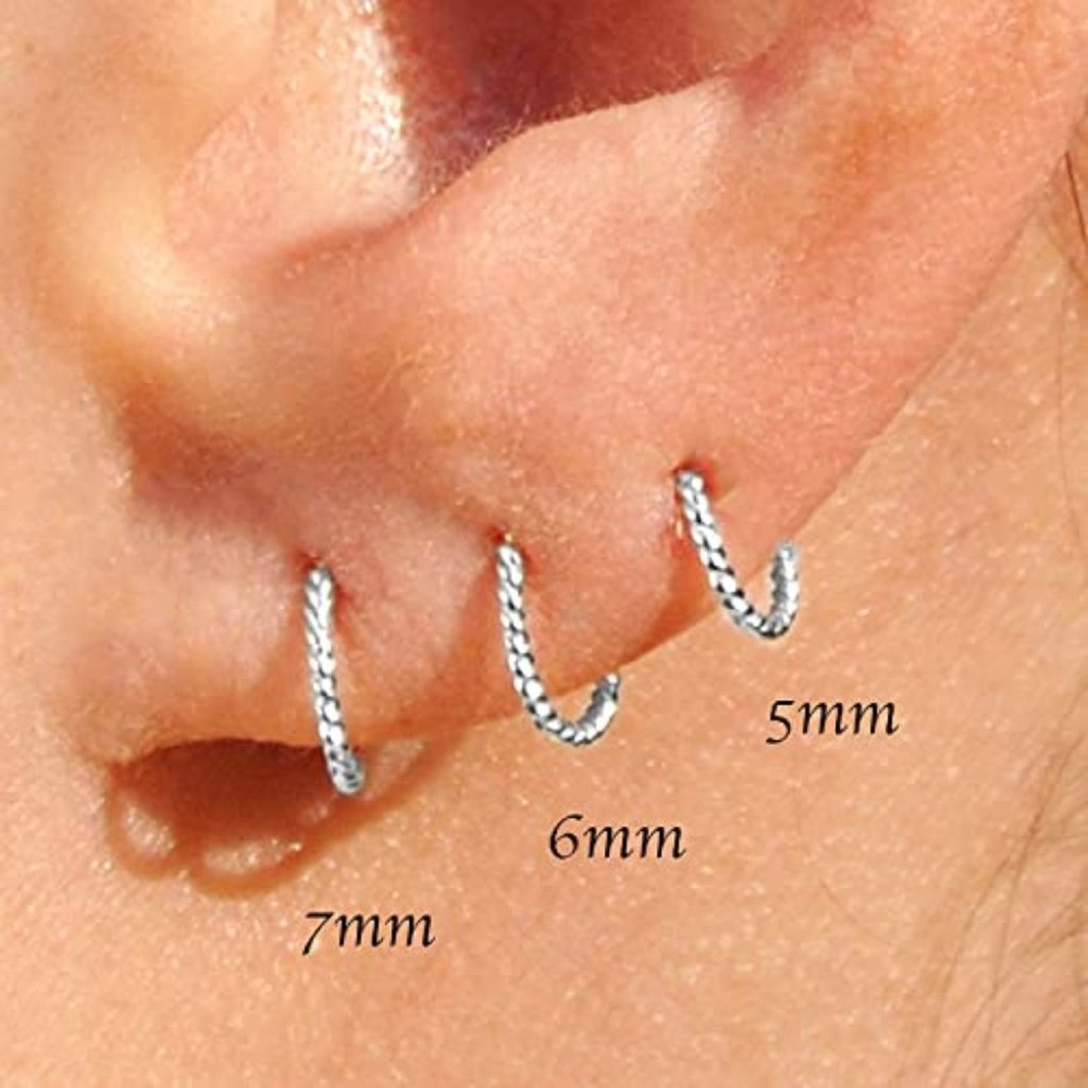 20 GA Extra Small Twisted Silver Hoop Rings Thin Earrings Helix Septum Jewelry